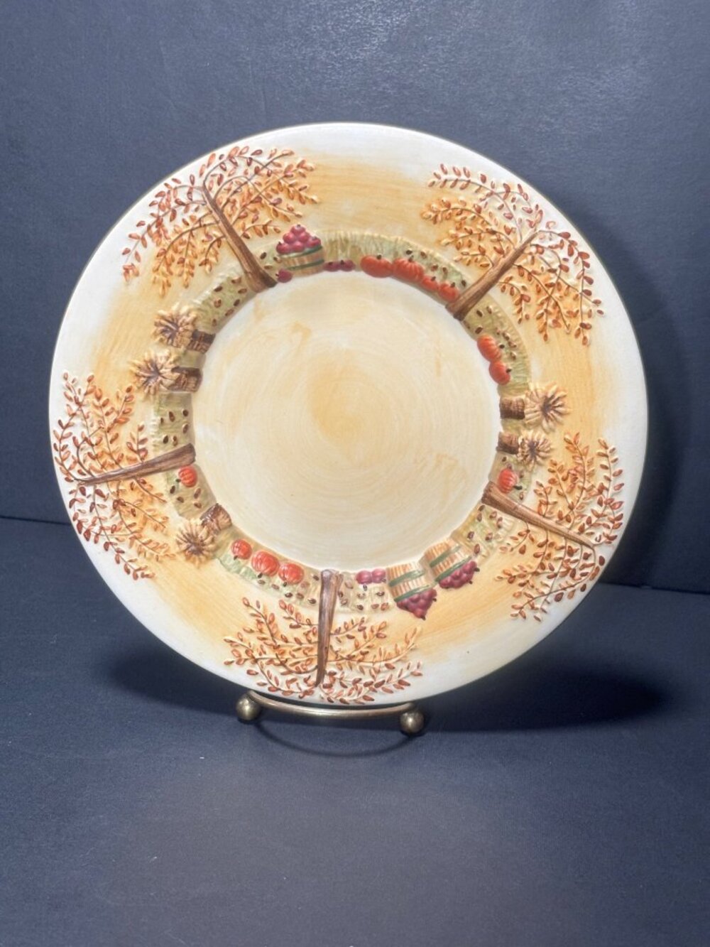 Yankee Candle Autumn Harvest Plate Candle Holder Ceramic Vintage 04
